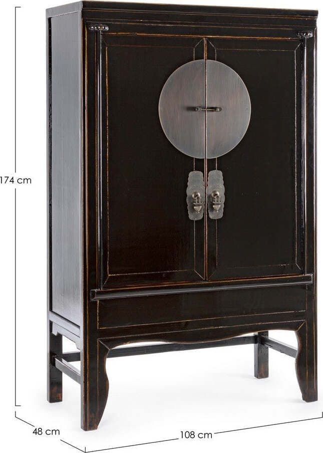 Armadio-con-ripiani-Jinan-nero,-con-struttura-in-legno-di-olmo,-108-x-48-x-174-cm