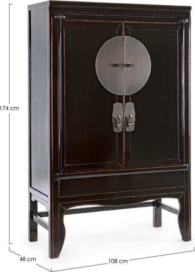 Armadio-con-ripiani-Jinan-nero,-con-struttura-in-legno-di-olmo,-108-x-48-x-174-cm