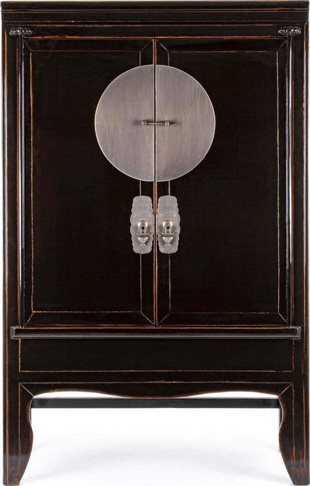 Armadio-con-ripiani-Jinan-nero,-con-struttura-in-legno-di-olmo,-108-x-48-x-174-cm
