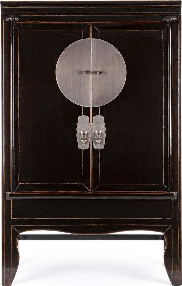 Armadio-con-ripiani-Jinan-nero,-con-struttura-in-legno-di-olmo,-108-x-48-x-174-cm