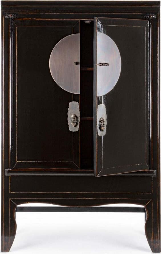 Armadio-con-ripiani-Jinan-nero,-con-struttura-in-legno-di-olmo,-108-x-48-x-174-cm