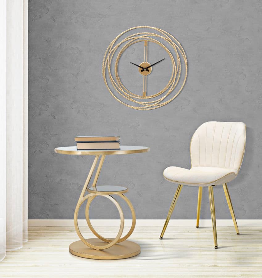 Tavolinetto double "Ring" tondo in metallo color oro ripiano in vetro per interni in Console e tavoli da divano Decor Space - Altamura, commercioVirtuoso.it