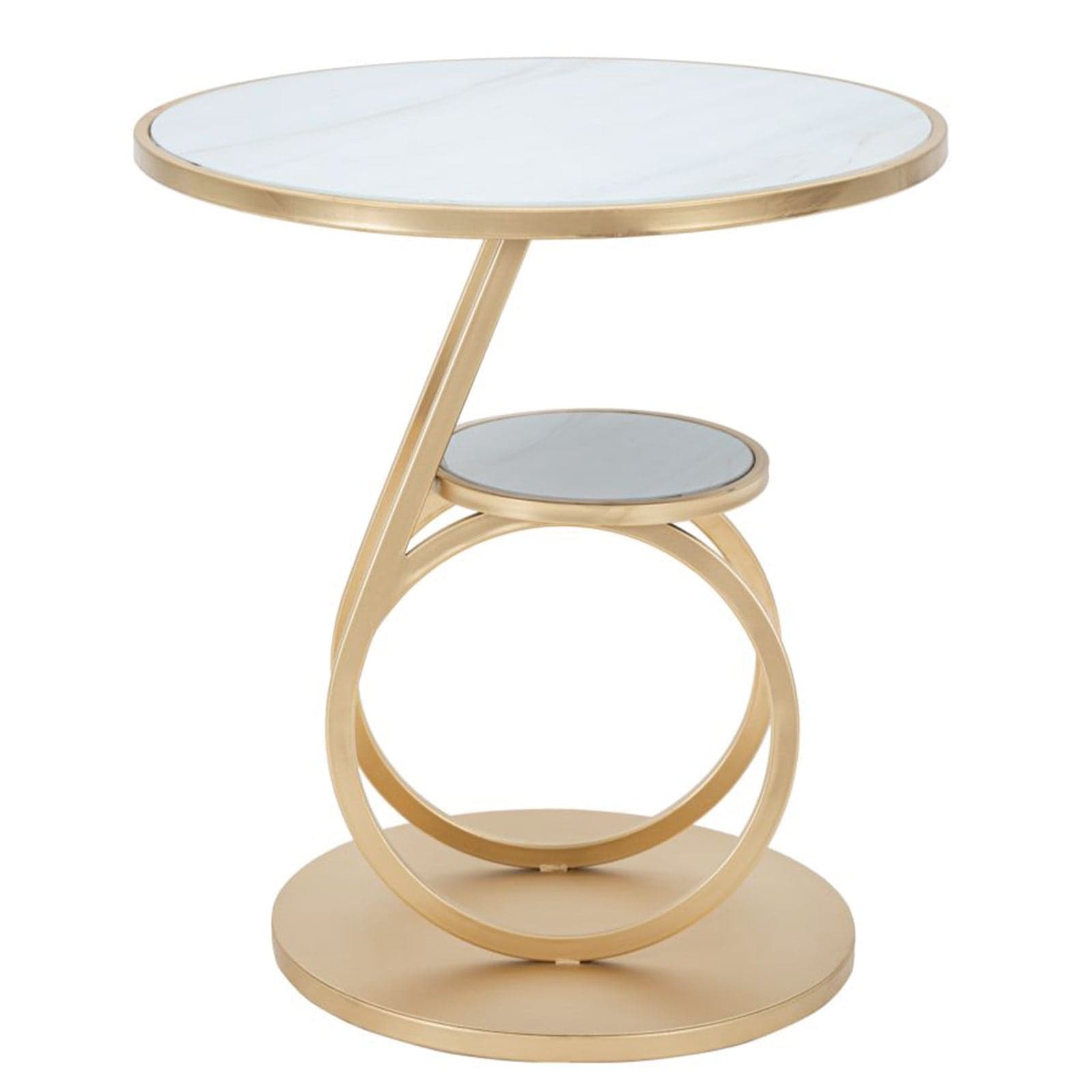 Tavolinetto double "Ring" tondo in metallo color oro ripiano in vetro per interni in Console e tavoli da divano Decor Space - Altamura, commercioVirtuoso.it