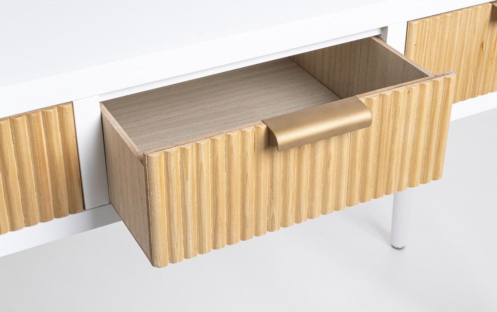 Consolle "Charley" con struttura in mdf, colore bianco-naturale, 110 x 40 x 78h cm in Credenze Decor Space - Altamura, commercioVirtuoso.it