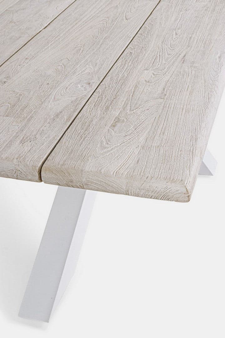 Tavolo rettangolare "Reynald" Bianco con piano in legno teak, gambe in alluminio, per esterno in Tavoli standard Decor Space - Altamura, commercioVirtuoso.it