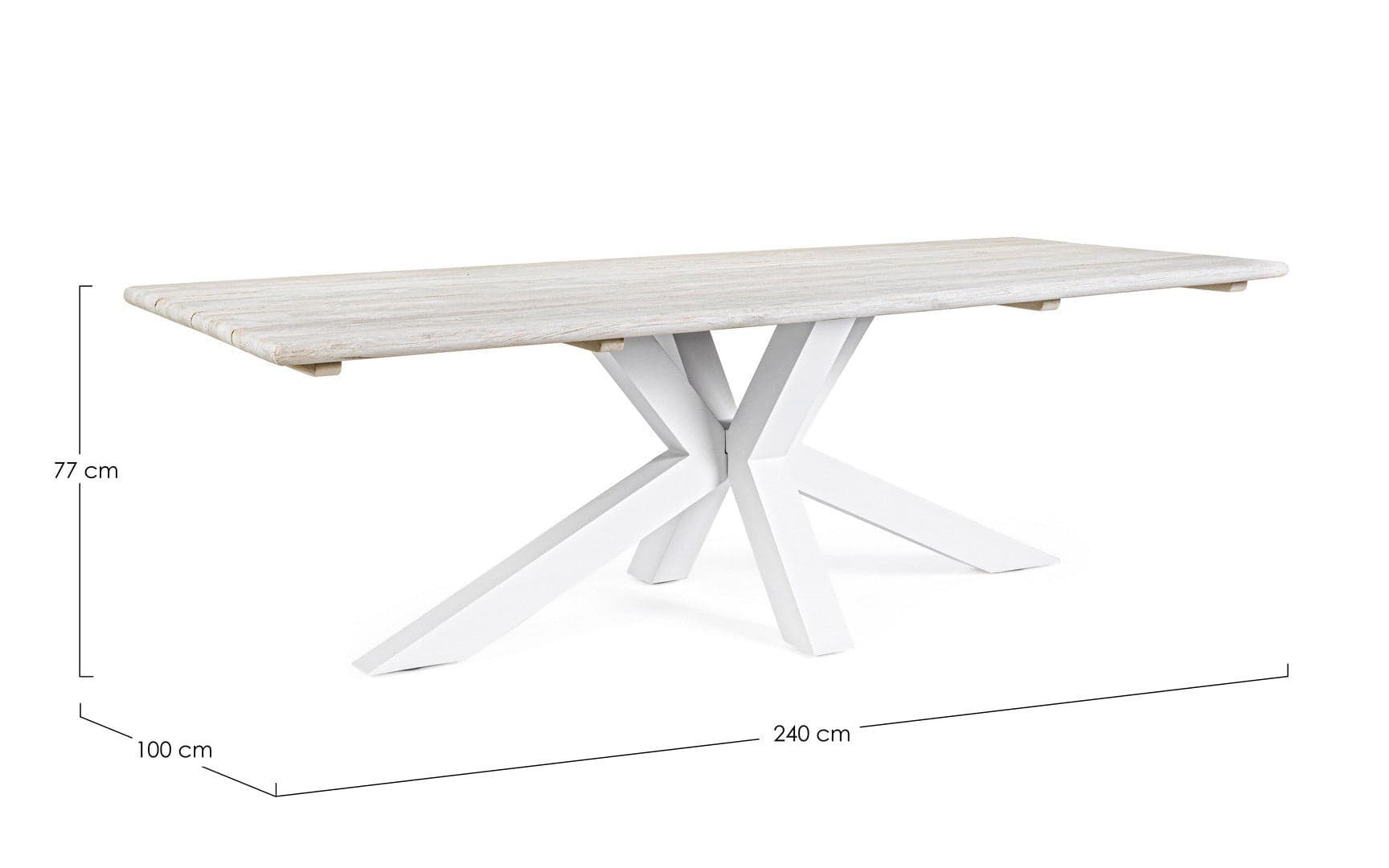 Tavolo rettangolare "Reynald" Bianco con piano in legno teak, gambe in alluminio, per esterno in Tavoli standard Decor Space - Altamura, commercioVirtuoso.it