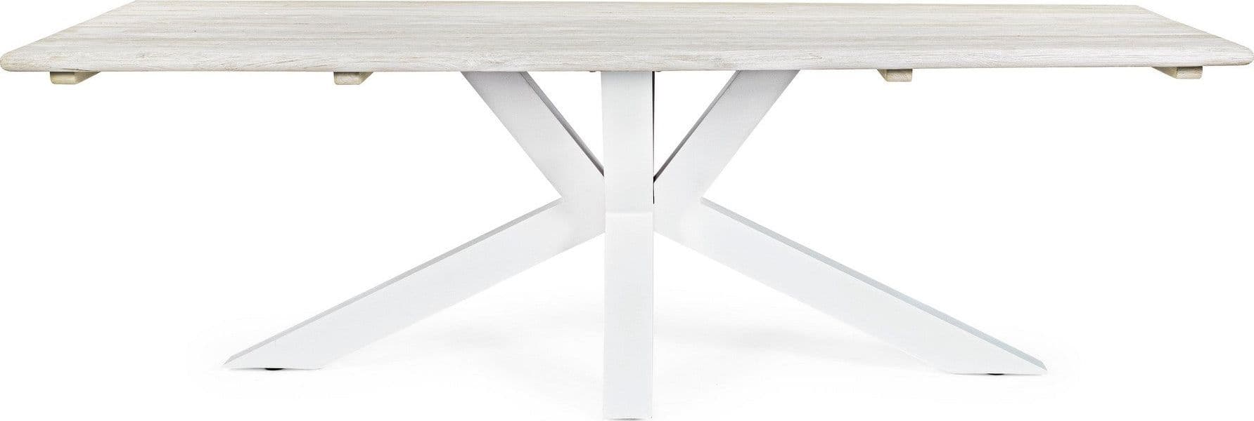 Tavolo rettangolare "Reynald" Bianco con piano in legno teak, gambe in alluminio, per esterno in Tavoli standard Decor Space - Altamura, commercioVirtuoso.it