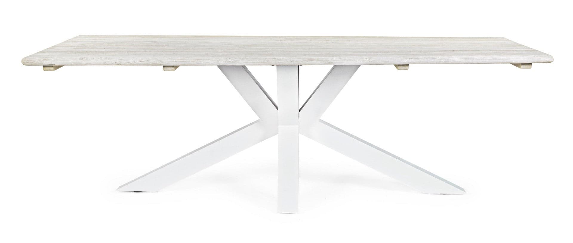 Tavolo rettangolare "Reynald" Bianco con piano in legno teak, gambe in alluminio, per esterno in Tavoli standard Decor Space - Altamura, commercioVirtuoso.it
