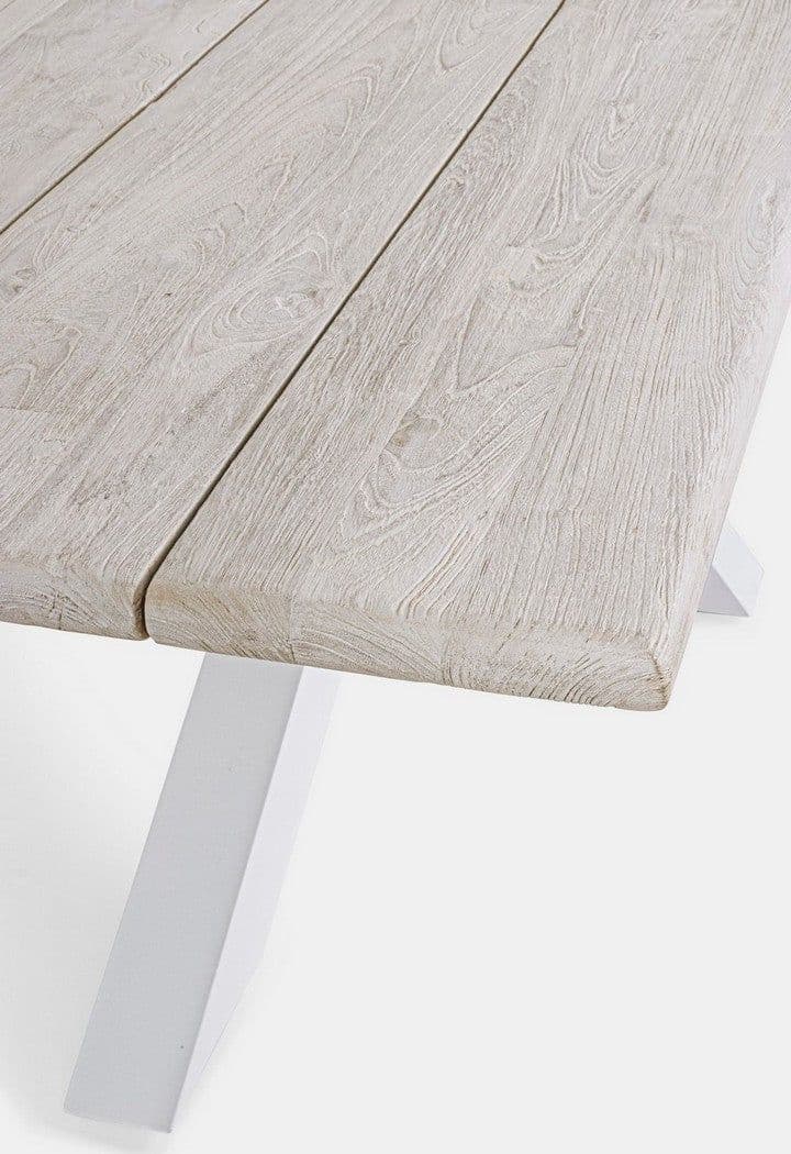 Tavolo rettangolare "Reynald" Bianco con piano in legno teak, gambe in alluminio, per esterno in Tavoli standard Decor Space - Altamura, commercioVirtuoso.it
