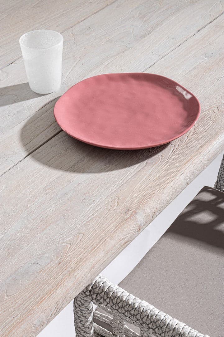 Tavolo rettangolare "Reynald" Bianco con piano in legno teak, gambe in alluminio, per esterno in Tavoli standard Decor Space - Altamura, commercioVirtuoso.it
