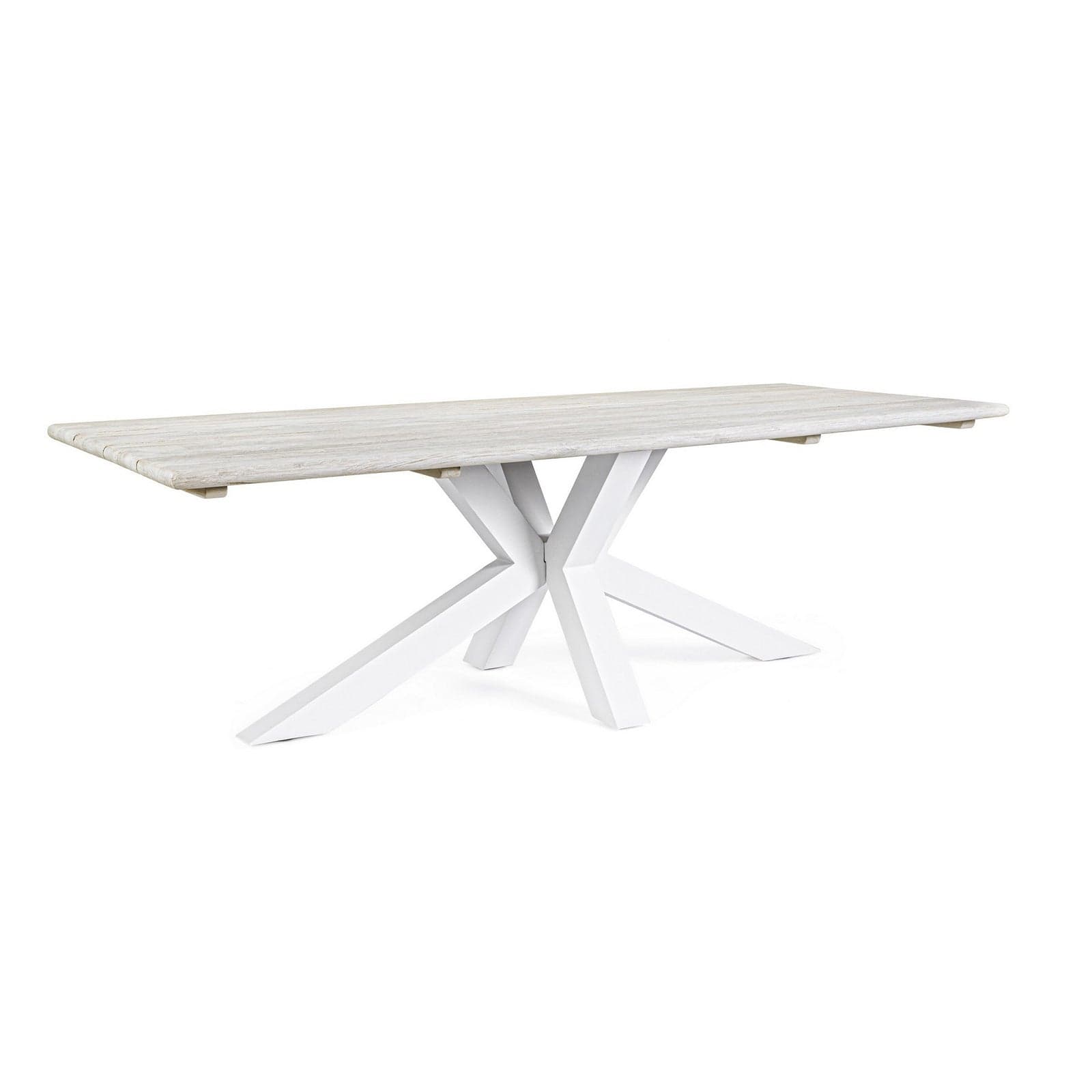 Tavolo rettangolare "Reynald" Bianco con piano in legno teak, gambe in alluminio, per esterno in Tavoli standard Decor Space - Altamura, commercioVirtuoso.it
