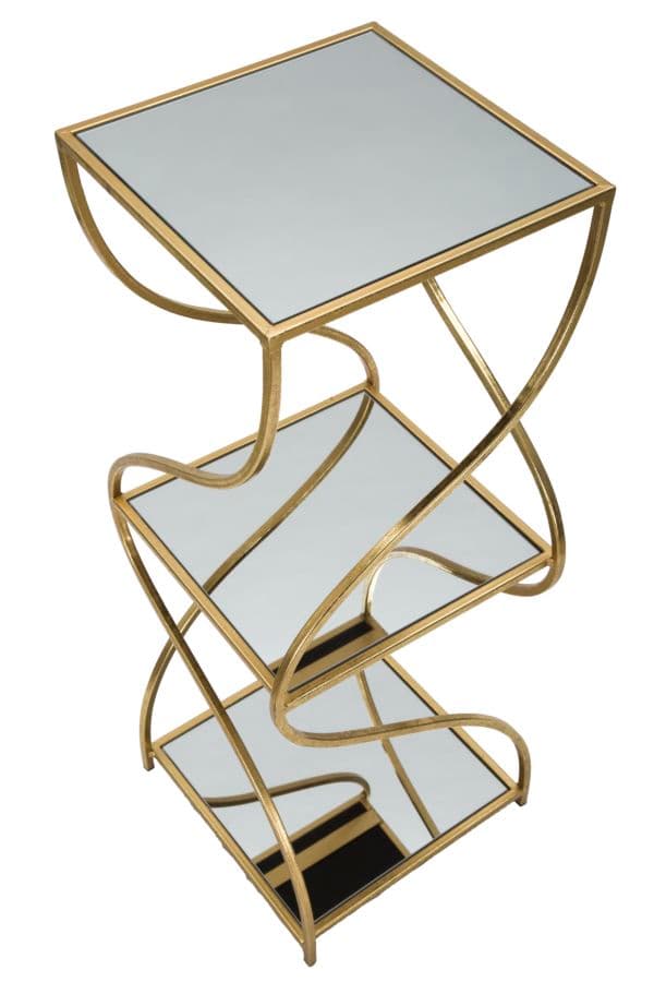 Tavolinetto porta telefono con 3 ripiani in metallo color oro e vetro per interni in Console e tavoli da divano Decor Space - Altamura, commercioVirtuoso.it