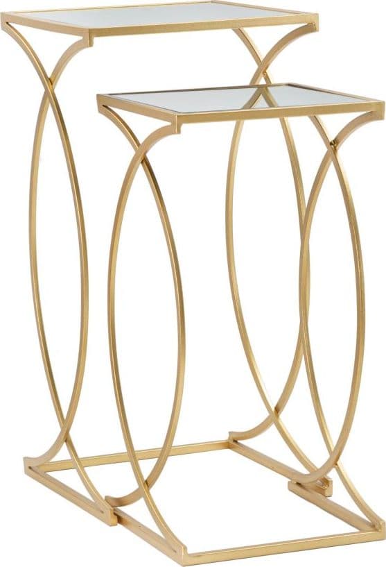 Tavolinetto porta telefono struttura in ferro color oro e vetro per interni set da 2 in Console e tavoli da divano Decor Space - Altamura, commercioVirtuoso.it
