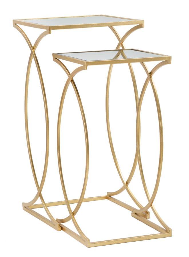 Tavolinetto porta telefono struttura in ferro color oro e vetro per interni set da 2 in Console e tavoli da divano Decor Space - Altamura, commercioVirtuoso.it