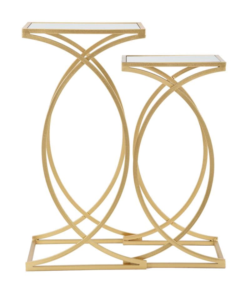 Tavolinetto porta telefono struttura in ferro color oro e vetro per interni set da 2 in Console e tavoli da divano Decor Space - Altamura, commercioVirtuoso.it