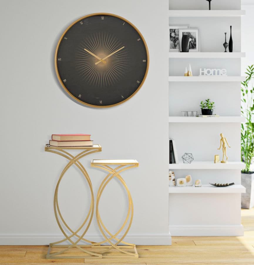 Tavolinetto porta telefono struttura in ferro color oro e vetro per interni set da 2 in Console e tavoli da divano Decor Space - Altamura, commercioVirtuoso.it