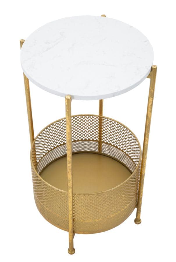 Tavolinetto basket struttura in metallo color oro ripiano marmo per interni in Console e tavoli da divano Decor Space - Altamura, commercioVirtuoso.it
