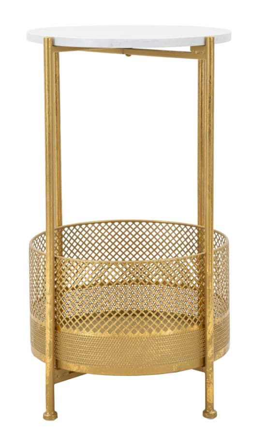 Tavolinetto basket struttura in metallo color oro ripiano marmo per interni in Console e tavoli da divano Decor Space - Altamura, commercioVirtuoso.it