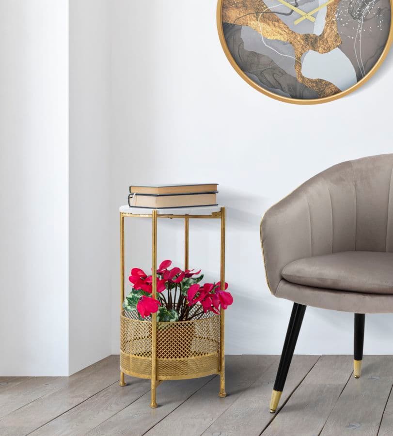 Tavolinetto-basket-struttura-in-metallo-color-oro-ripiano-marmo-per-interni