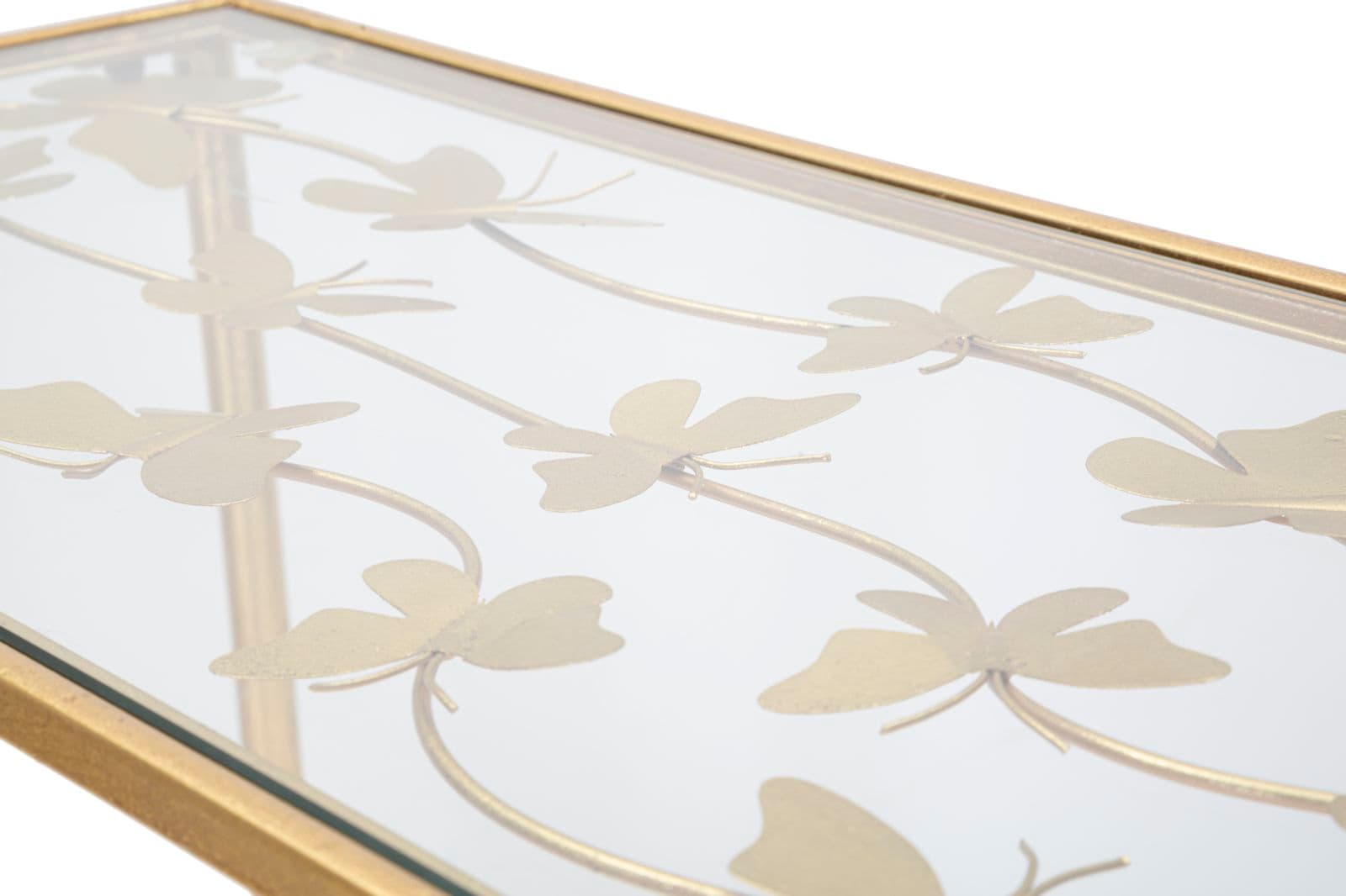 Console struttura in metallo color oro ripiano in vetro con farfalle per interni in Credenze Decor Space - Altamura, commercioVirtuoso.it