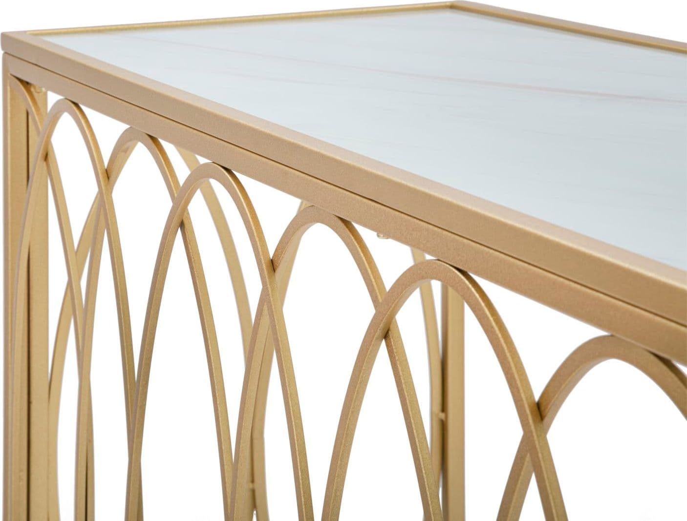 Console struttura in metallo color oro e crema ripiano in vetro per interni in Credenze Decor Space - Altamura, commercioVirtuoso.it
