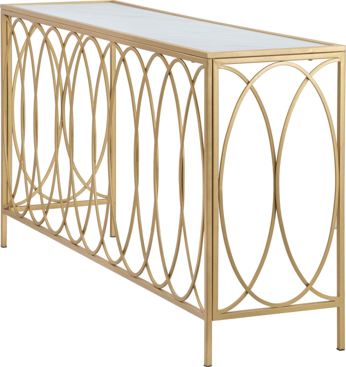 Console struttura in metallo color oro e crema ripiano in vetro per interni in Credenze Decor Space - Altamura, commercioVirtuoso.it