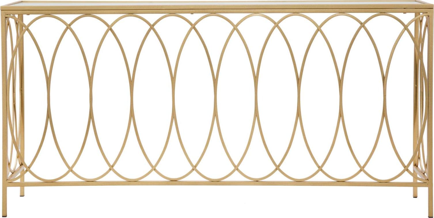 Console struttura in metallo color oro e crema ripiano in vetro per interni in Credenze Decor Space - Altamura, commercioVirtuoso.it