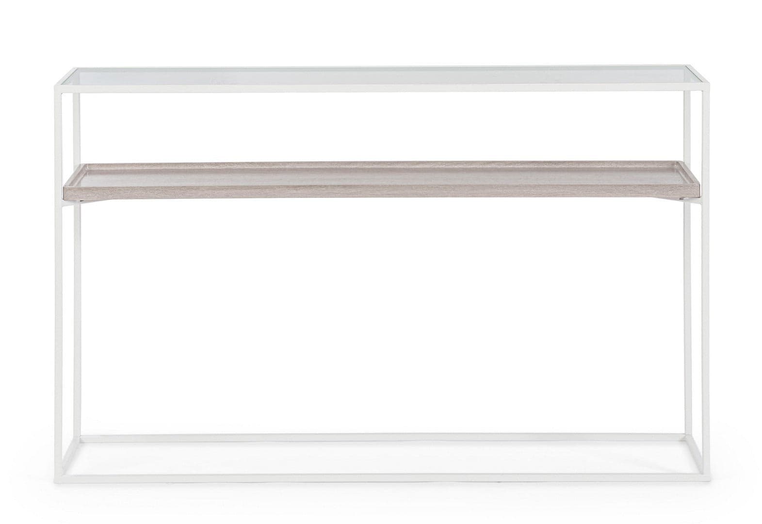 Consolle "Laurel" con struttura in acciaio, piano in vetro, da 120 x 30 x 75h cm in Credenze Decor Space - Altamura, commercioVirtuoso.it