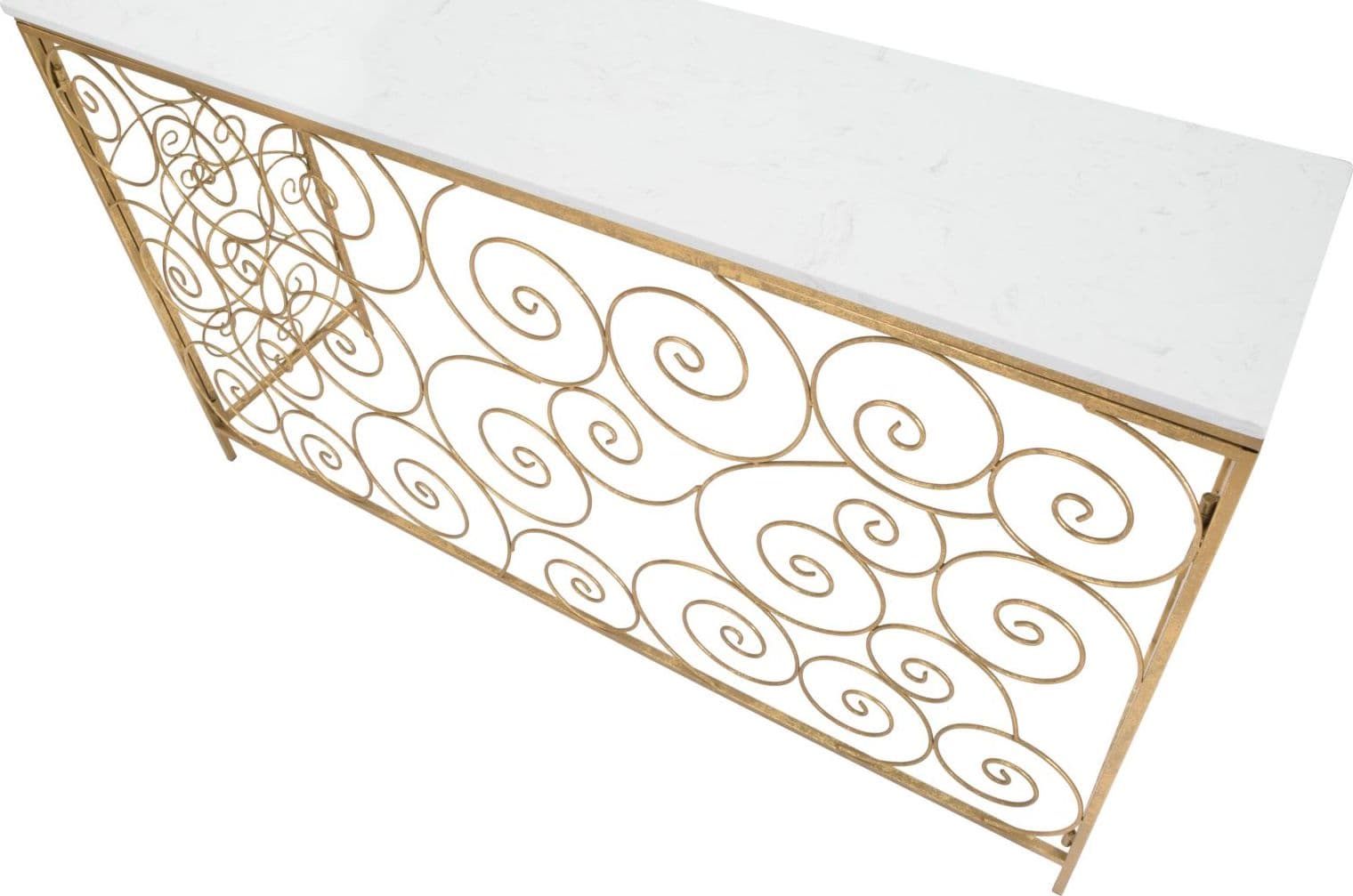 Console "Spiral" struttura in metallo color oro ripiano in vetro per interni in Credenze Decor Space - Altamura, commercioVirtuoso.it