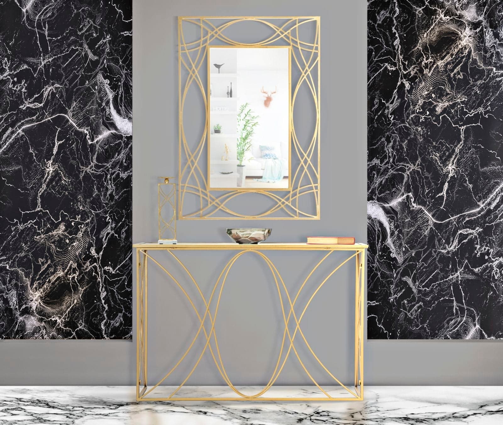 Console "Exy" struttura in metallo e ripiano in vetro per interni in Credenze Decor Space - Altamura, commercioVirtuoso.it