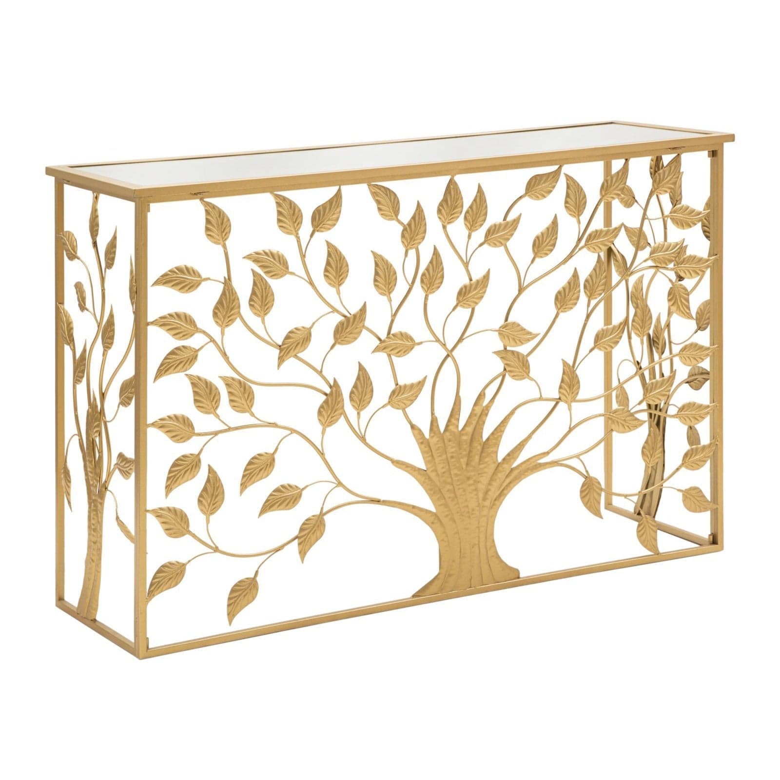 Console albero struttura in metallo e legno MDF con ripiano in vetro per interni in Credenze Decor Space - Altamura, commercioVirtuoso.it