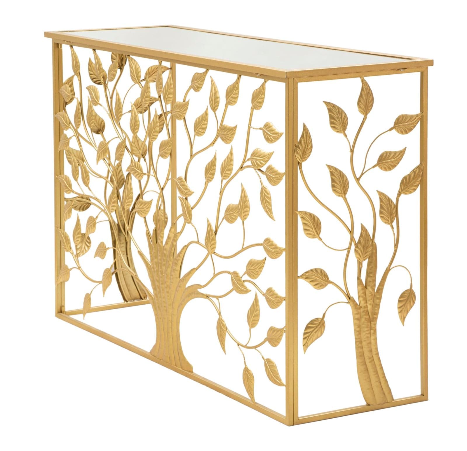 Console albero struttura in metallo e legno MDF con ripiano in vetro per interni in Credenze Decor Space - Altamura, commercioVirtuoso.it