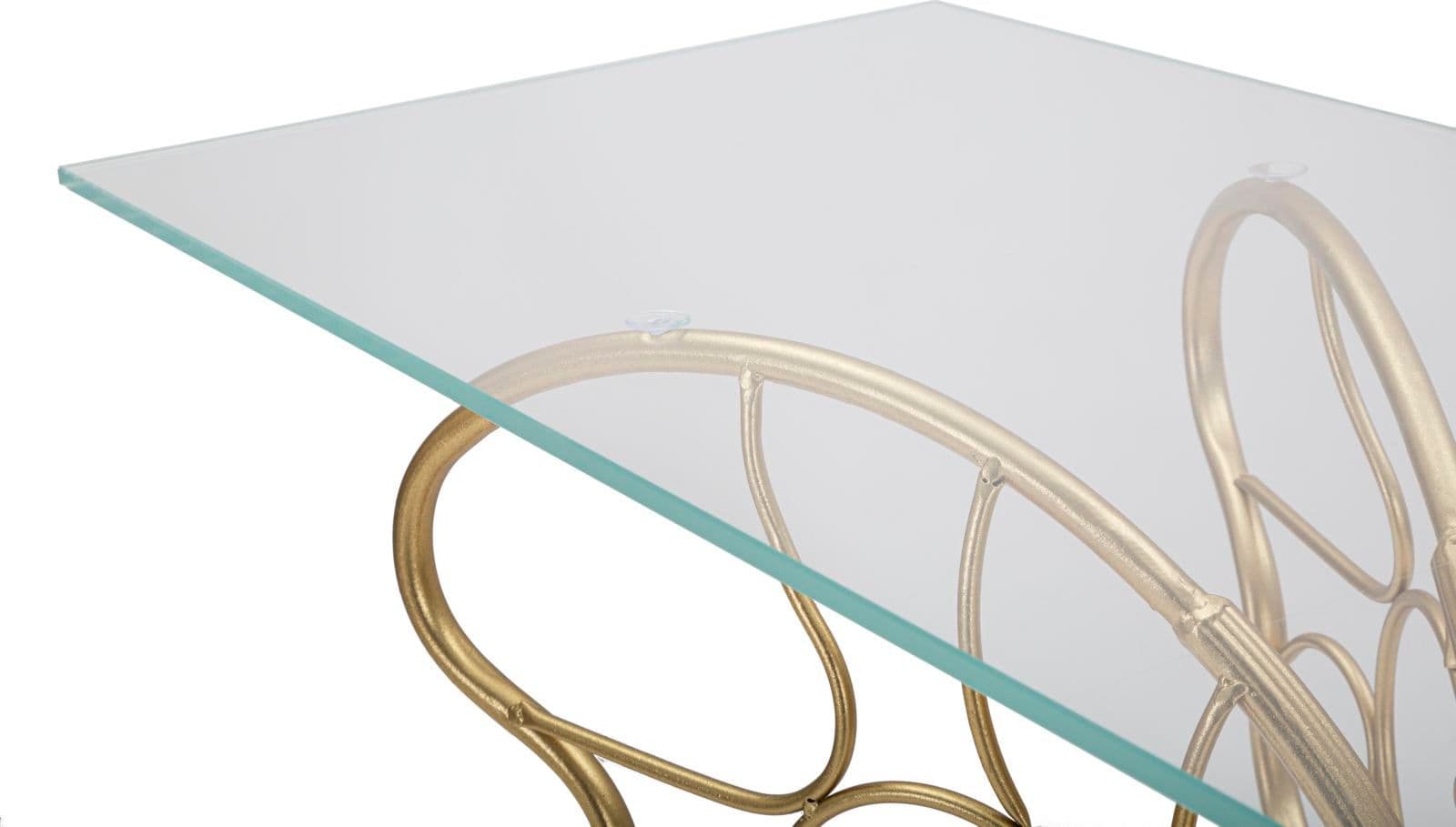 Console struttura forma farfalla in metallo color oro e ripiano in vetro per interni in Credenze Decor Space - Altamura, commercioVirtuoso.it