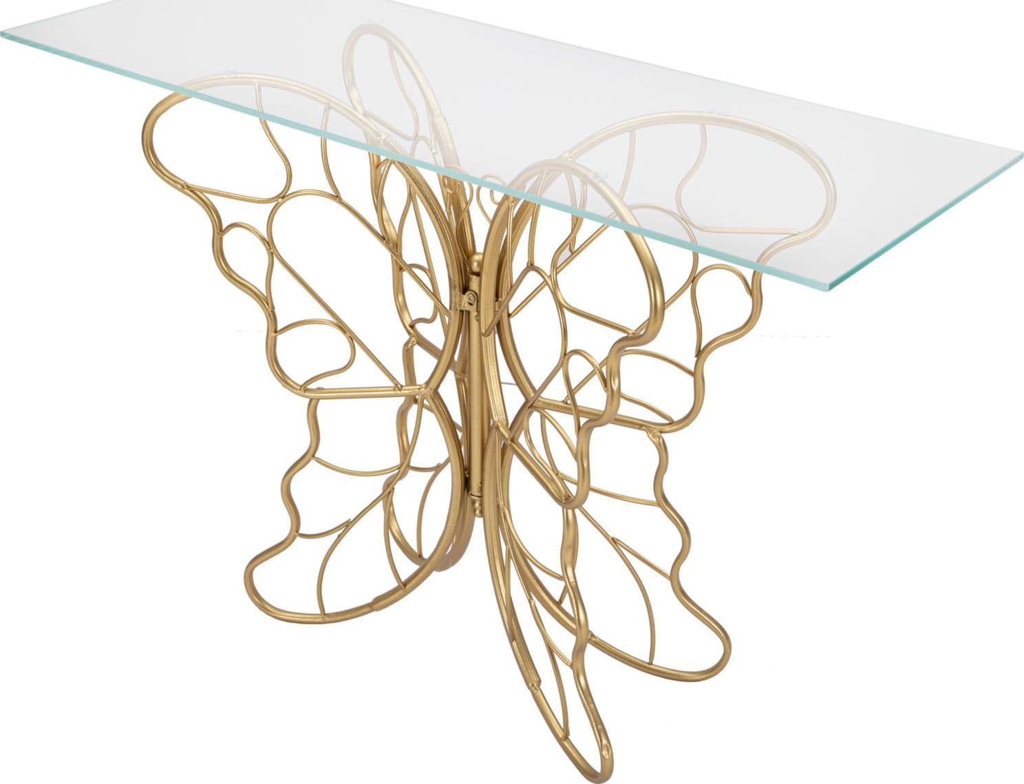 Console struttura forma farfalla in metallo color oro e ripiano in vetro per interni in Credenze Decor Space - Altamura, commercioVirtuoso.it