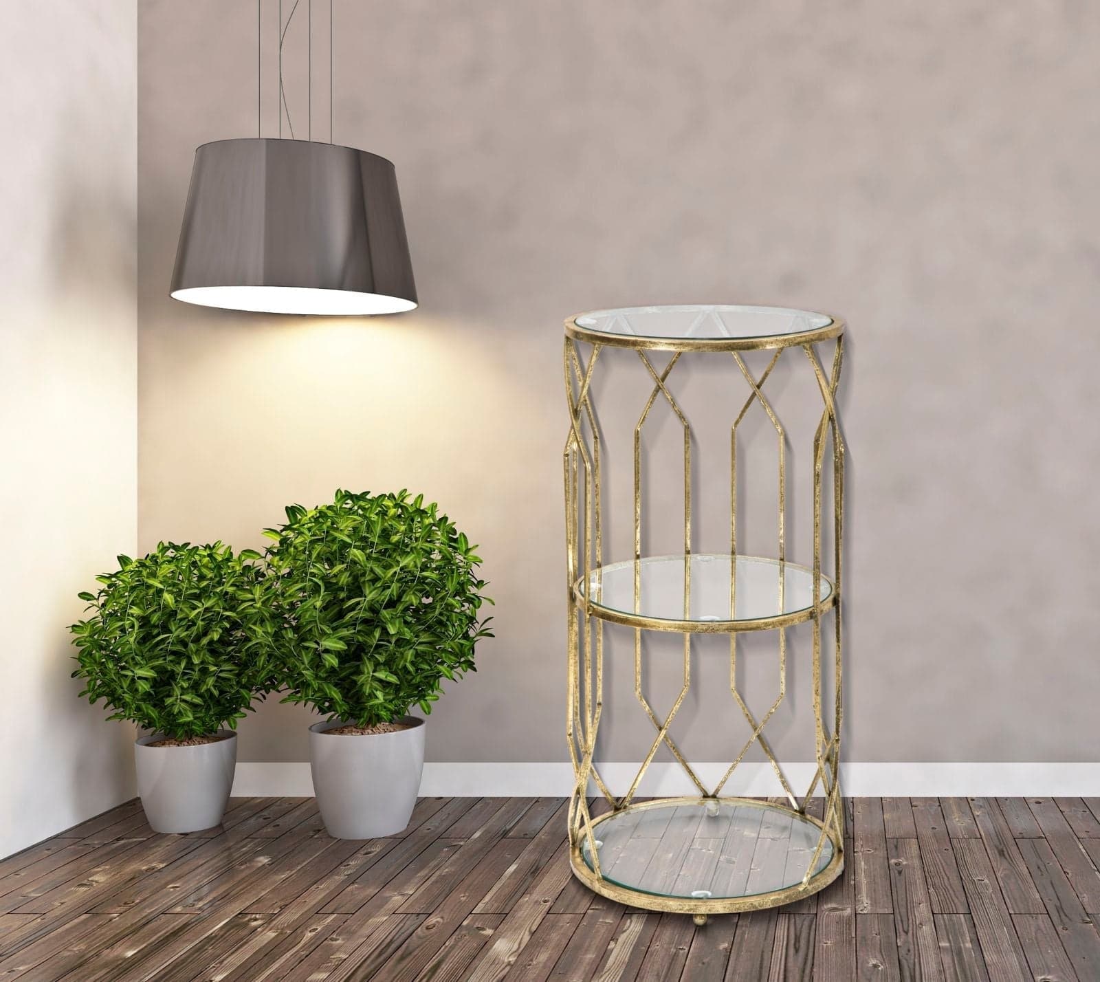 Porta telefono "Tunisi" doppio struttura in ferro color oro e vetro per interni in Console e tavoli da divano Decor Space - Altamura, commercioVirtuoso.it