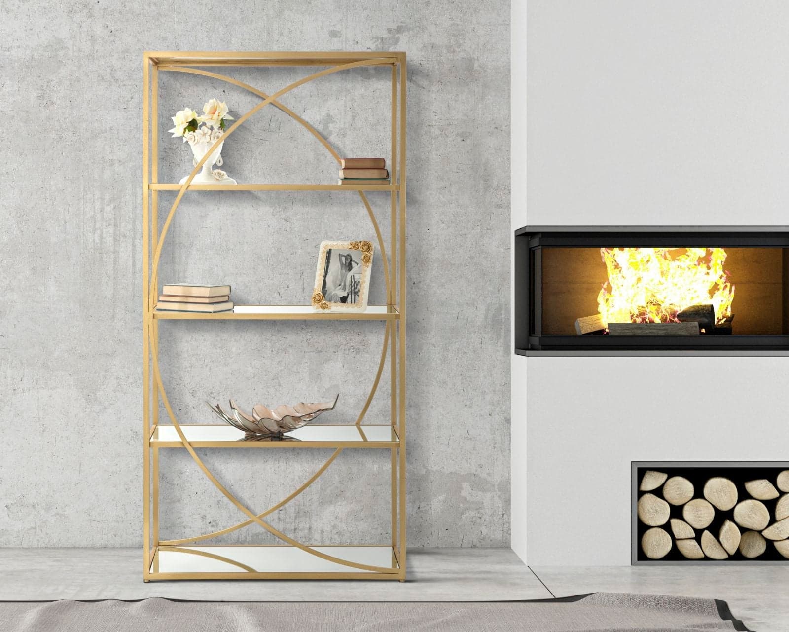 Libreria "Glamy" in metallo color oro con 5 ripiani in vetro per interno in Librerie Decor Space - Altamura, commercioVirtuoso.it