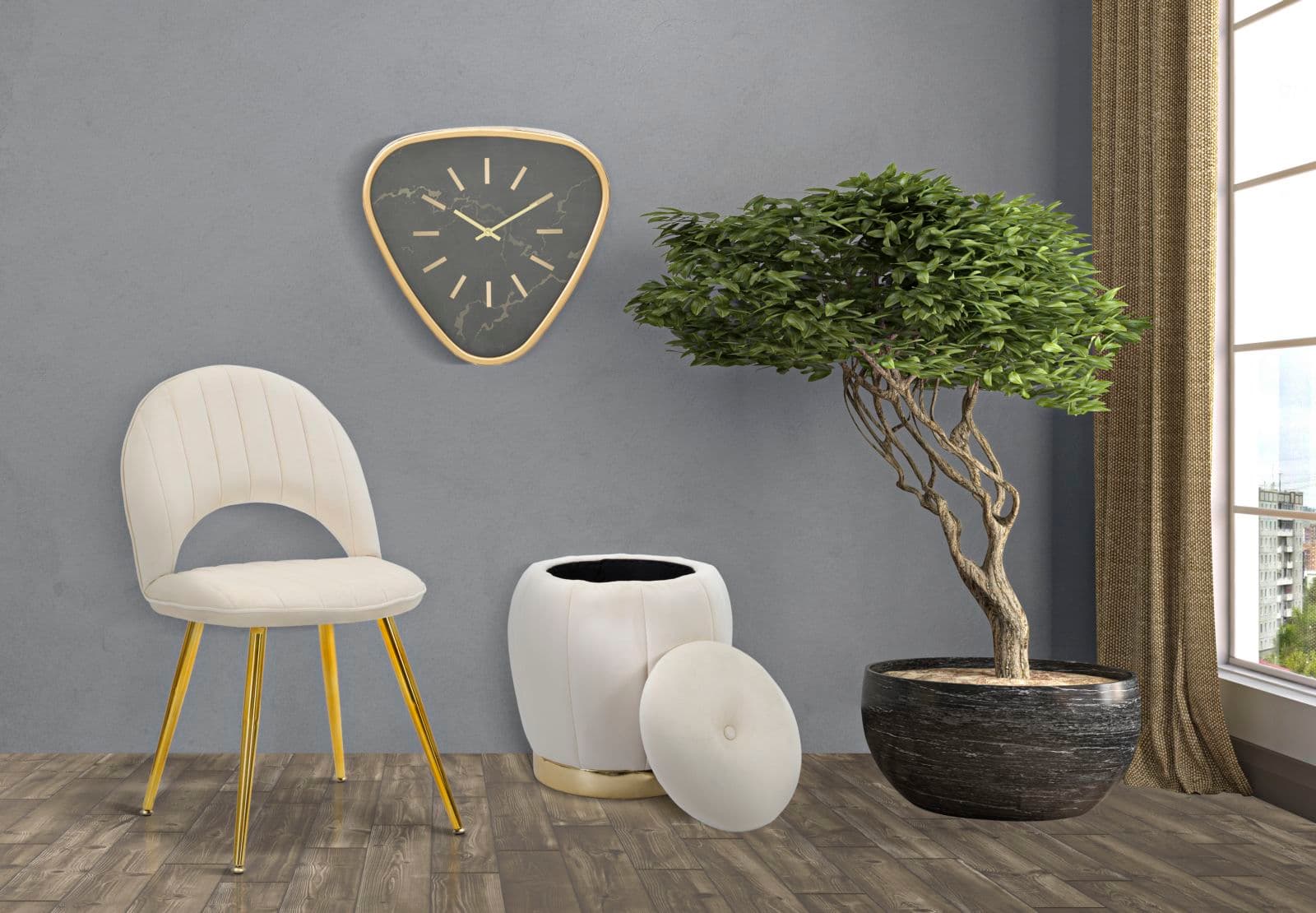 Sedia "Flex" in velluto color crema e gambe in metallo color oro per interni in Sedie Decor Space - Altamura, commercioVirtuoso.it