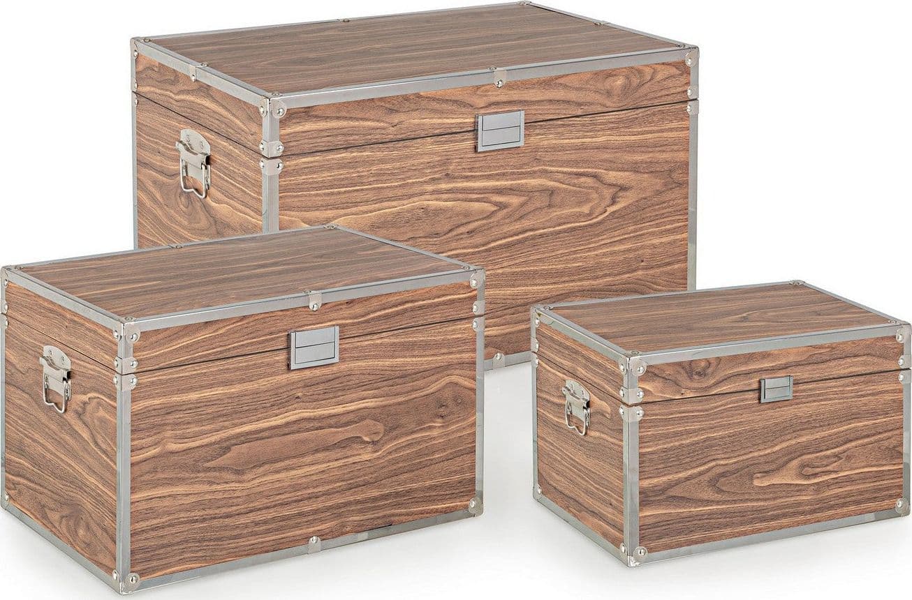 Set 3 bauli in legno con finiture cromo "Elegante" marrone in Organizer per cassetti Decor Space - Altamura, commercioVirtuoso.it