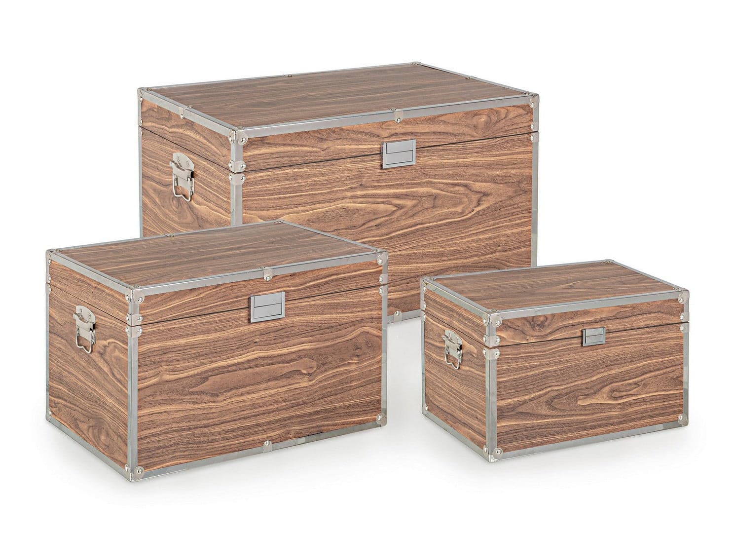 Set 3 bauli in legno con finiture cromo "Elegante" marrone in Organizer per cassetti Decor Space - Altamura, commercioVirtuoso.it