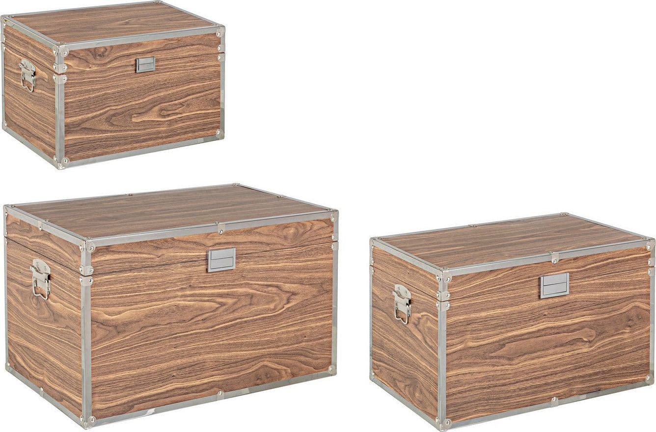 Set 3 bauli in legno con finiture cromo "Elegante" marrone in Organizer per cassetti Decor Space - Altamura, commercioVirtuoso.it