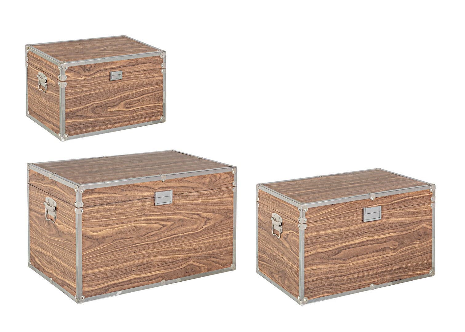Set 3 bauli in legno con finiture cromo "Elegante" marrone in Organizer per cassetti Decor Space - Altamura, commercioVirtuoso.it