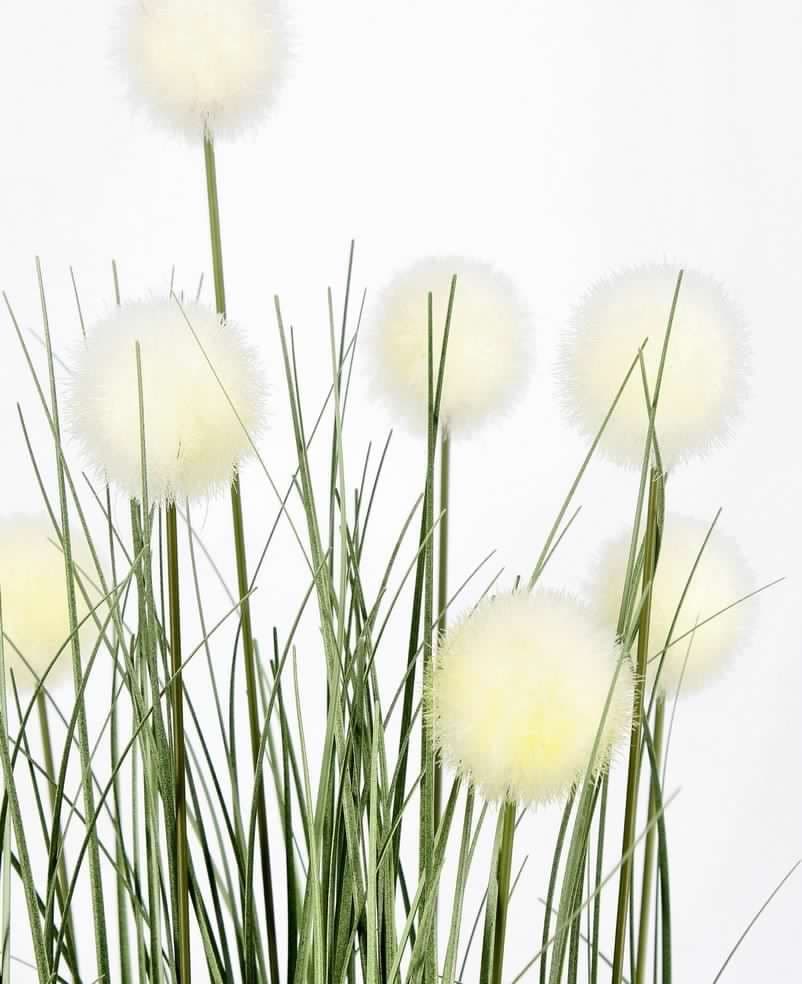 Pianta artificiale "Eriophorum" con fiori bianchi, vaso in plastica nero in Piante artificiali Decor Space - Altamura, commercioVirtuoso.it