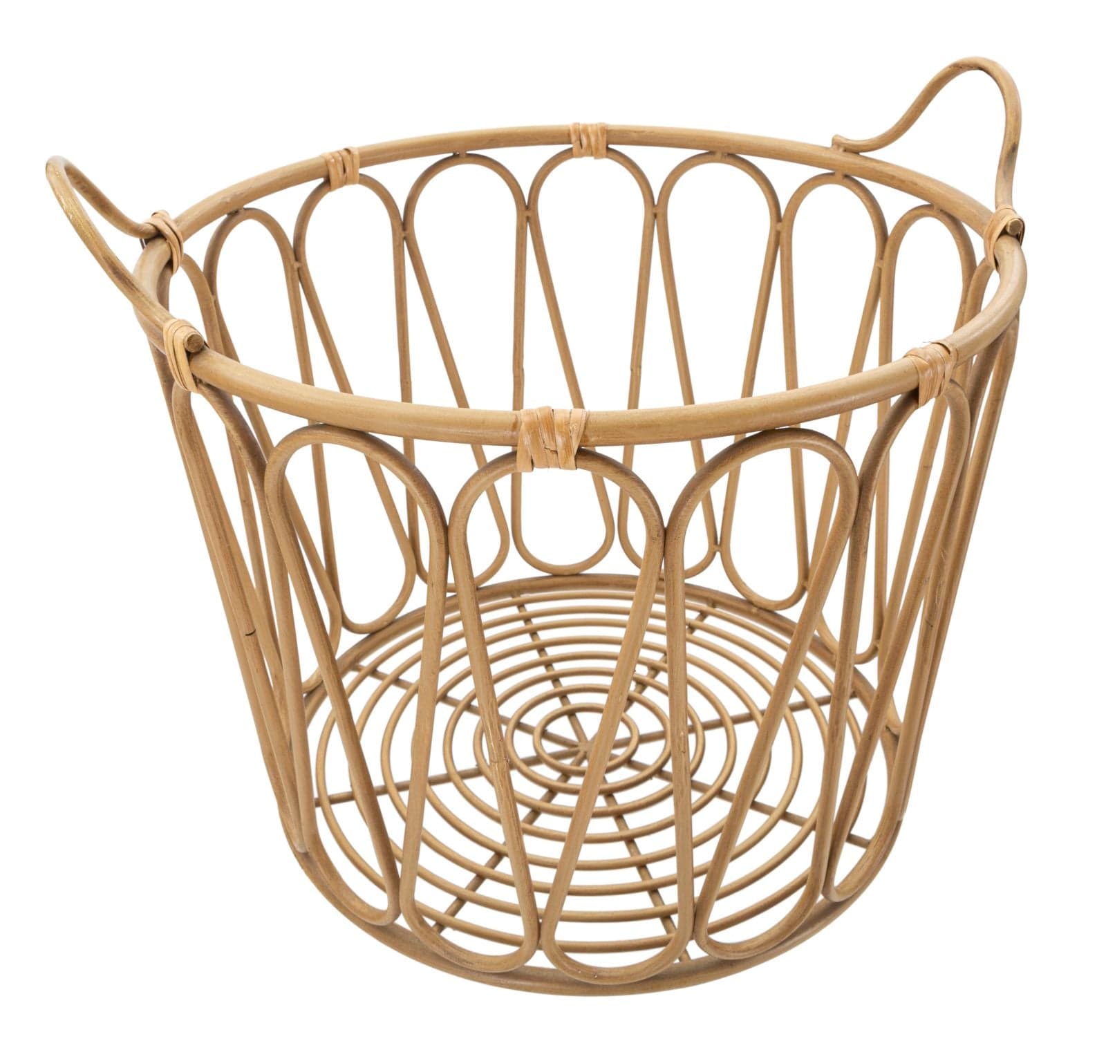 Cesta "Panama" in metallo con maniglie e finiture in rattan per interni in Soprammobili Decor Space - Altamura, commercioVirtuoso.it