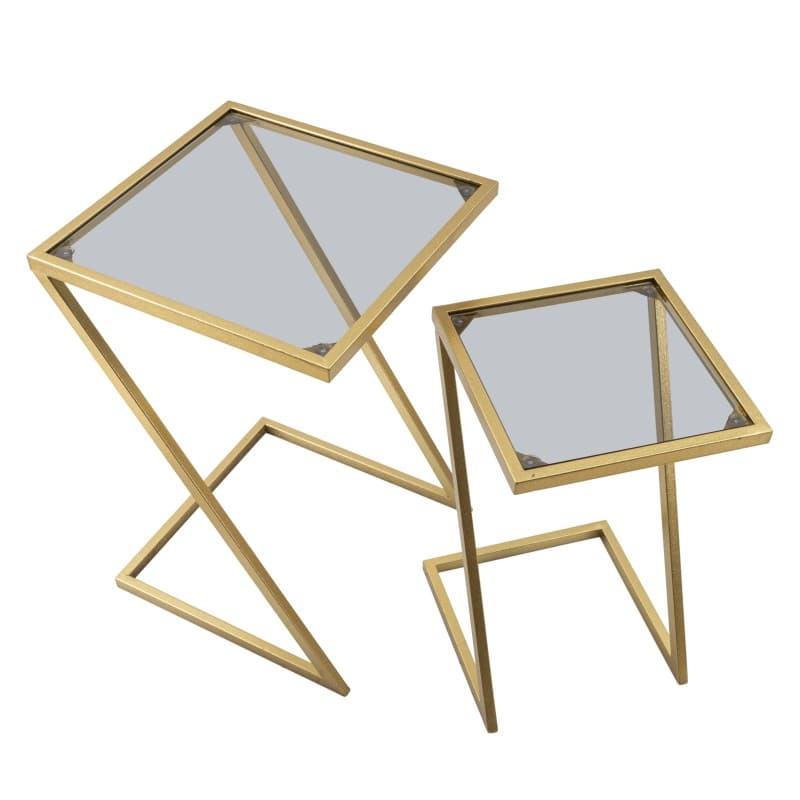 Tavolinetti coppia struttura in metallo color oro ripiano in vetro per interni set da 2 in Console e tavoli da divano Decor Space - Altamura, commercioVirtuoso.it
