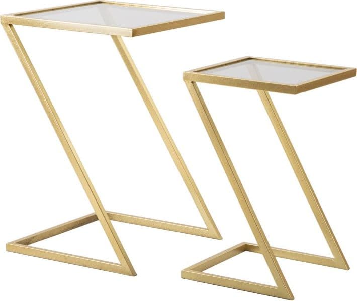 Tavolinetti coppia struttura in metallo color oro ripiano in vetro per interni set da 2 in Console e tavoli da divano Decor Space - Altamura, commercioVirtuoso.it
