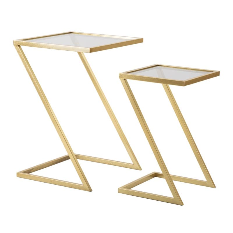 Tavolinetti coppia struttura in metallo color oro ripiano in vetro per interni set da 2 in Console e tavoli da divano Decor Space - Altamura, commercioVirtuoso.it
