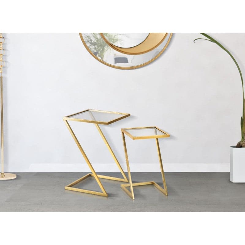 Tavolinetti coppia struttura in metallo color oro ripiano in vetro per interni set da 2 in Console e tavoli da divano Decor Space - Altamura, commercioVirtuoso.it