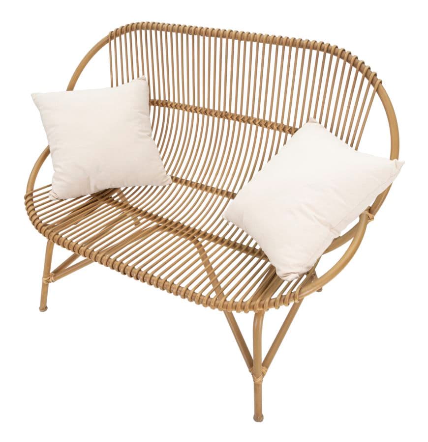 Divanetto "Panama" 2 posti in metallo e rattan con 2 cuscini per interni in Divani Decor Space - Altamura, commercioVirtuoso.it