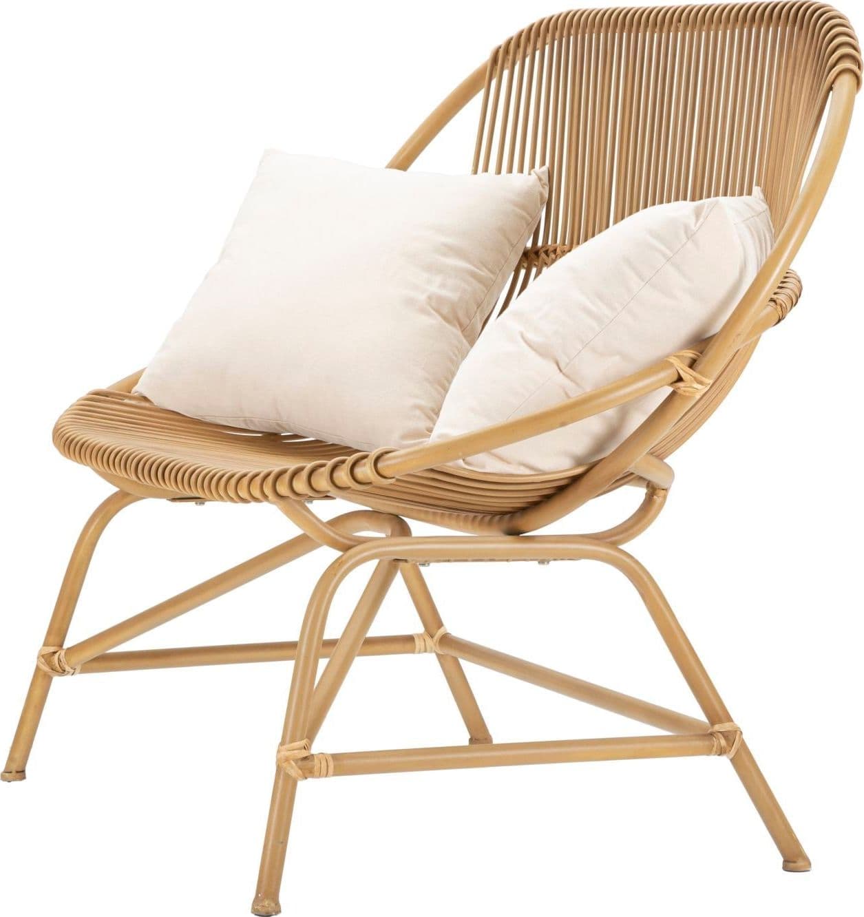 Divanetto "Panama" 2 posti in metallo e rattan con 2 cuscini per interni in Divani Decor Space - Altamura, commercioVirtuoso.it