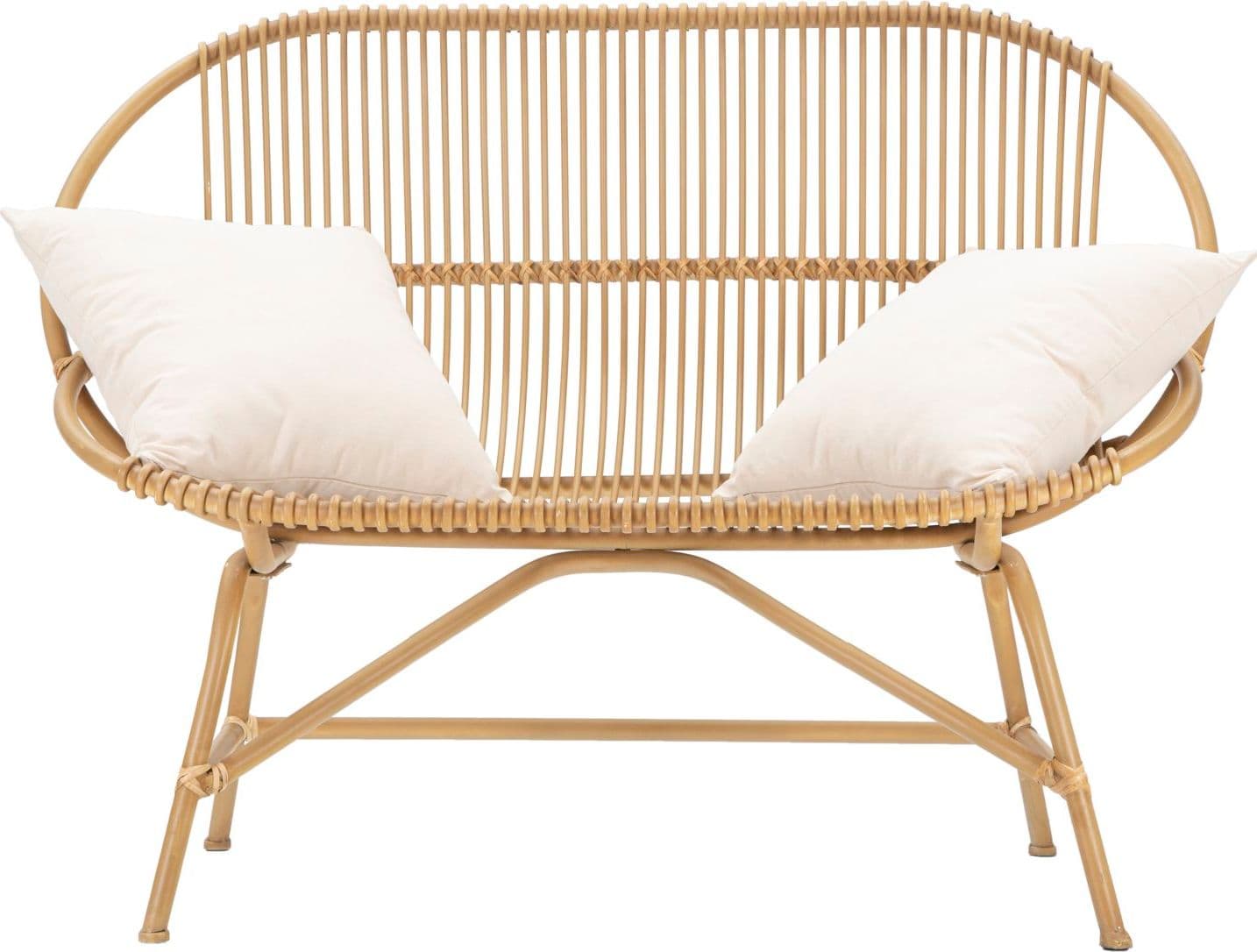 Divanetto "Panama" 2 posti in metallo e rattan con 2 cuscini per interni in Divani Decor Space - Altamura, commercioVirtuoso.it